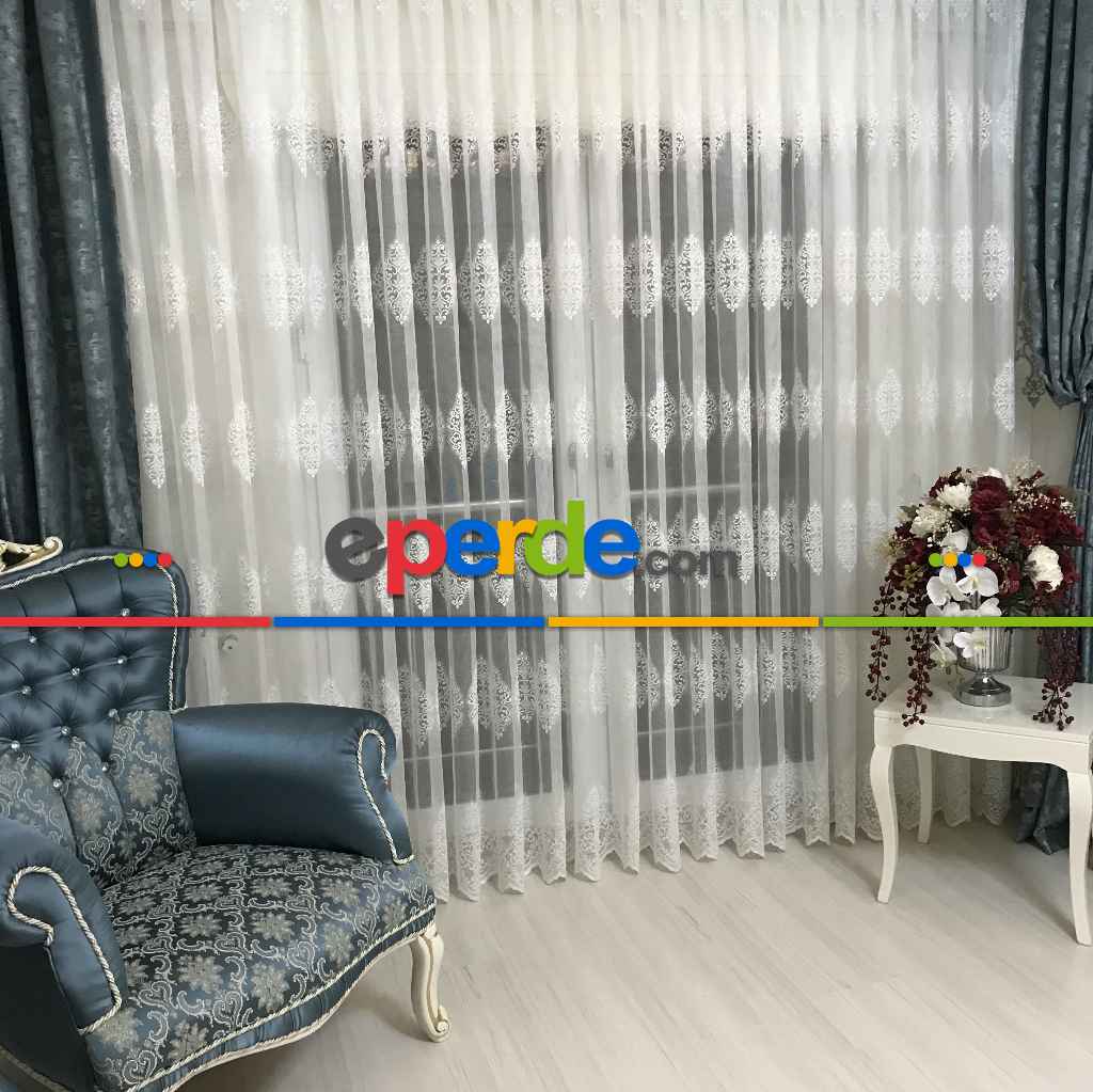 Tac Evrean00765 Damask Ütü İstemez Dökümlü Tül- Ekru