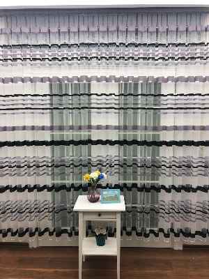 Enine Çizgili Bantlı Spor Tül Perde- Siyah-gri Açık-gri Koyu-ekru - Kurşunlu Tül