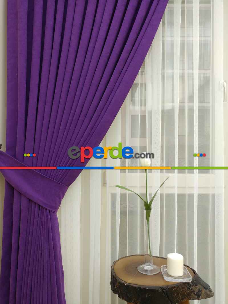 Mor Renk Düz Sade Fon Perde ( Dökümlü Fon )- Mor