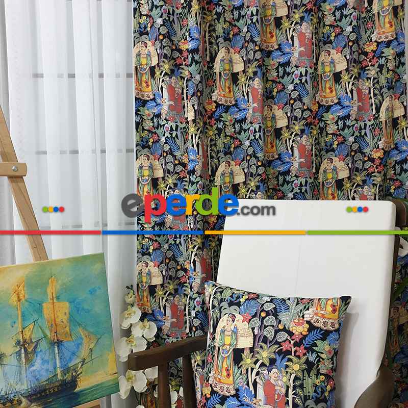 Popart Desenli Fon Perde Evmpopart4 Kumaşı Kalındır Duck Bezi Değildir- Çok Renkli 2