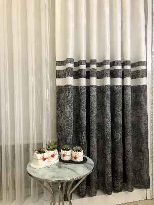 Gri Krem - Patine Desenli 1. Sınıf Jakarlı Pano Fon Perde