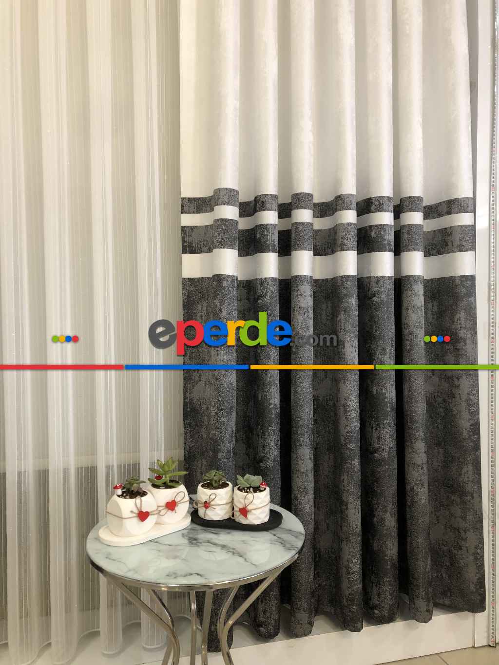 Gri Krem - Patine Desenli 1. Sınıf Jakarlı Pano Fon Perde