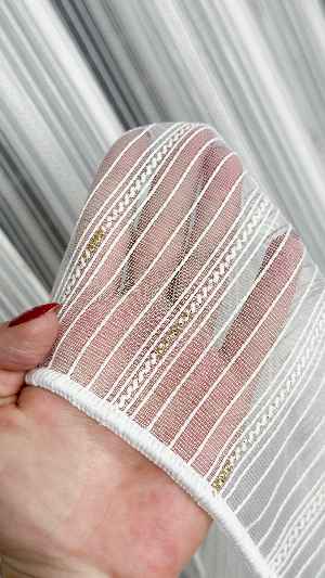 Ekru Zincir Çizgilli Altın Simli Tül Perde