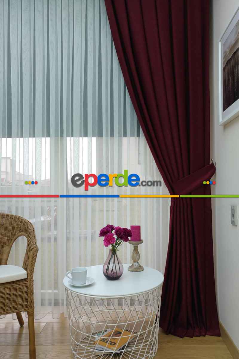 Soft Fon Perde Bordo Kumaş Kanat Yan Perde- Bordo