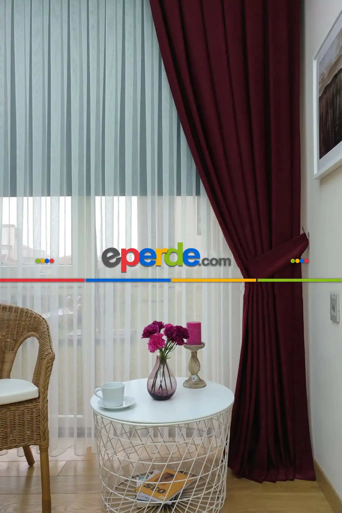 Soft Fon Perde Bordo Kumaş Kanat Yan Perde- Bordo