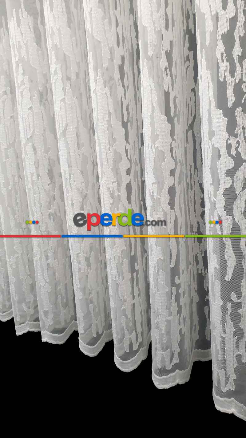 Brillant Tül Perde - Etek Ucu Ağaç Kabuğu Desenli İşlemeli Tül