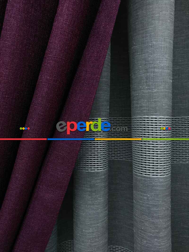 Keten Mor Düz Fon Perde- Mor