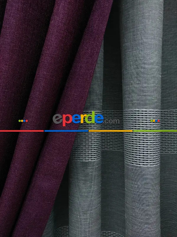 Yatak Odası - Keten Mor Düz Fon Perde- Mor