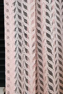 Pembe Yaprak Nakış İşlemeli Örme Tül Perde