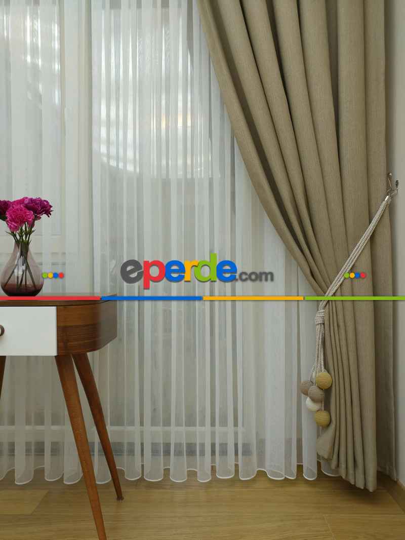 Mutfak Tül Perde - Mutfak Perdesi- Krem Açık