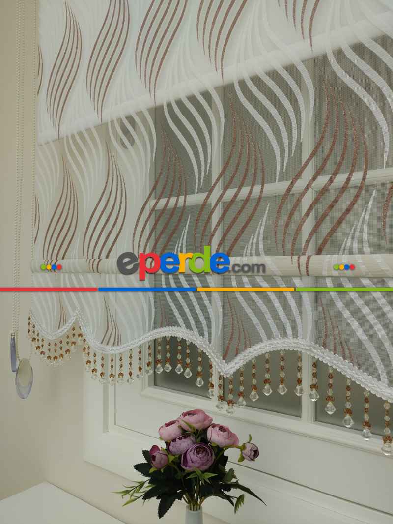 Mutfak Tül Stor Perde - Çiftli Sistem- Kahverengi