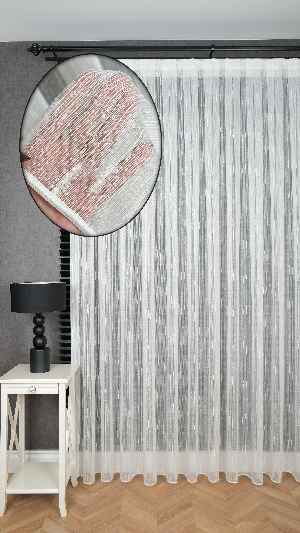 Ekru Şantuk Çizgili Tül Perde Tüğ