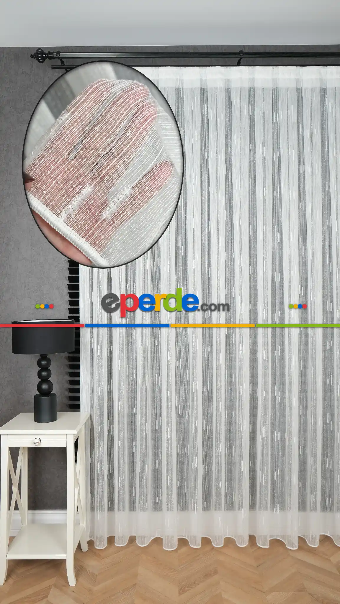 Ekru Şantuk Çizgili Tül Perde Tüğ