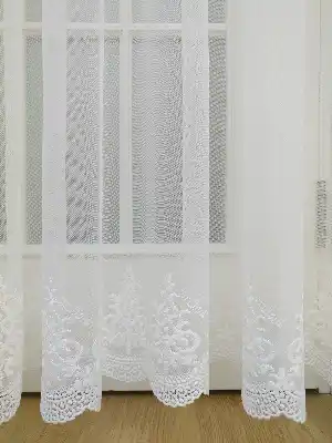 Etek Ucu Nakışlı Brillant Arne Tül Perde - %40 Extra İndirimli- Ekru