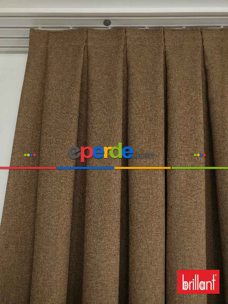 Brillant Keten Kahve Renk Düz Fon Perde - Kahve Açık