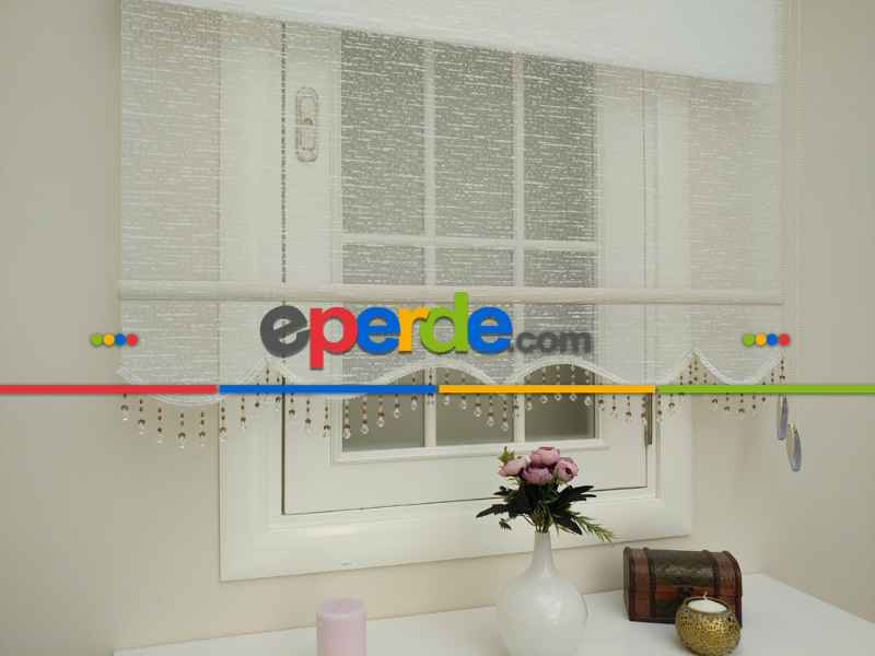 Brillant Tül Ve Stor Perde - Çiftli Sistem Tül Ve Güneşlik - Ekru-beyaz