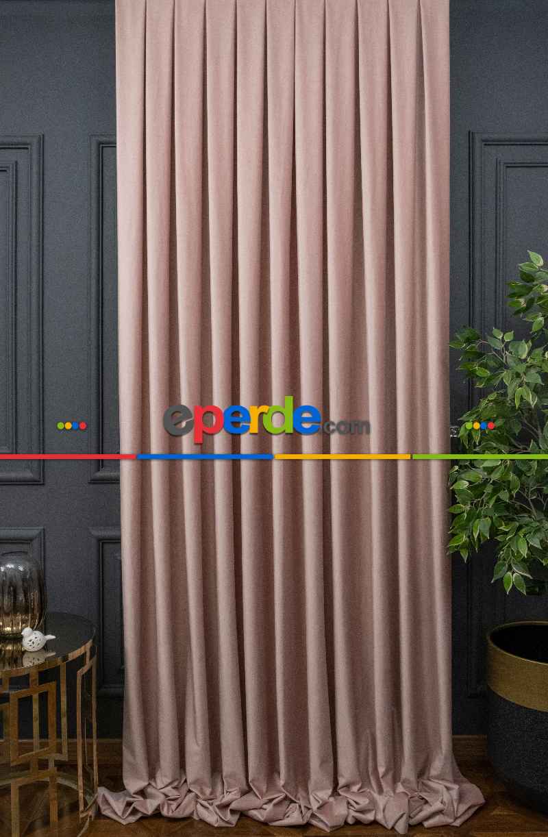 Yatak Odası - İthal Kadife Fon Perdelik Geniş Enli ( Pudra )