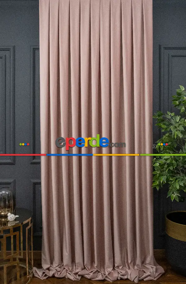 Salon Fon Perde - İthal Kadife Fon Perdelik Geniş Enli ( Pudra )