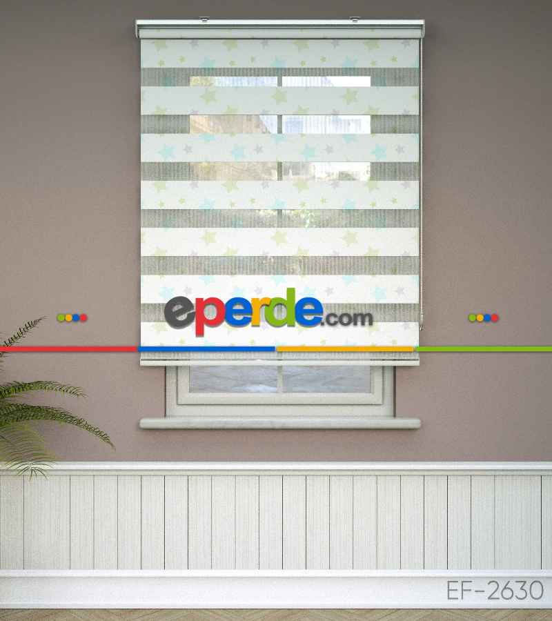 Yıldız Desenli Baskılı Zebra Perde- Çok Renkli