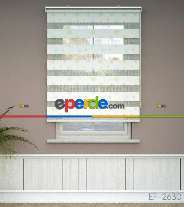 Yıldız Desenli Baskılı Zebra Perde- Çok Renkli