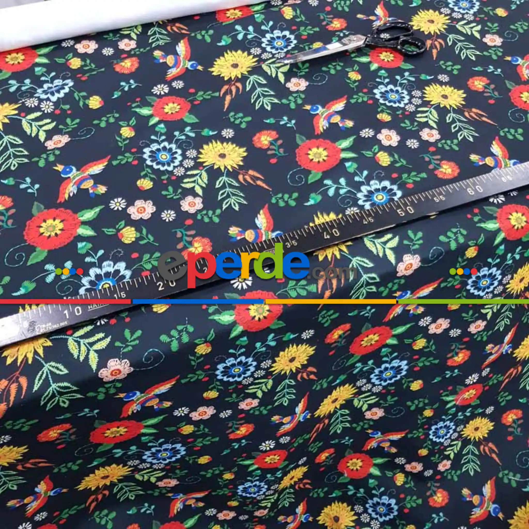 Çiçek Desenli Fon Perde Evm462 - Kumaşı Kalındır Duck Bezi Değildir.- Siyah-Kırmızı-Siyah Kırmızı-Çok Renkli