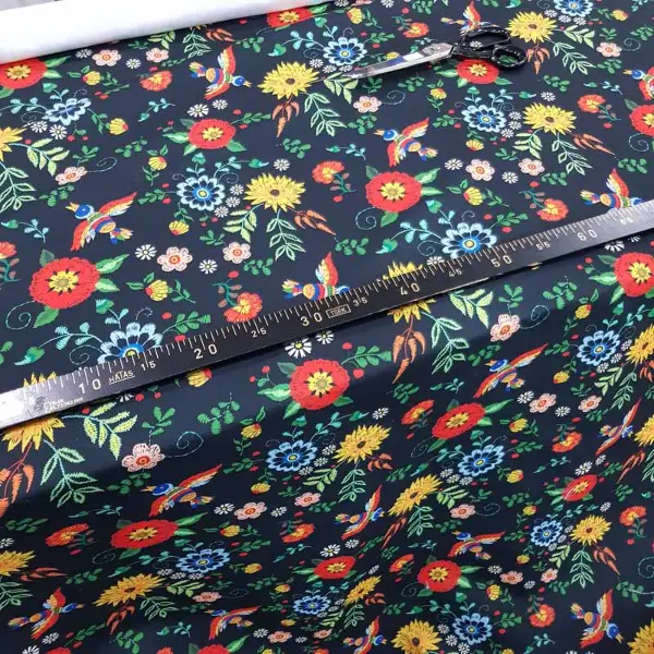 Çiçek Desenli Fon Perde Evm462 - Kumaşı Kalındır Duck Bezi Değildir.- Siyah-Kırmızı-Siyah Kırmızı-Çok Renkli