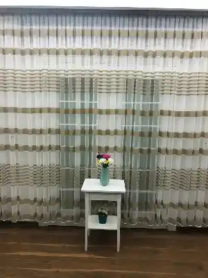 Enine Çizgili Bantlı Spor Tül Perde- Vizon Rengi-ekru - Kurşunlu Tül