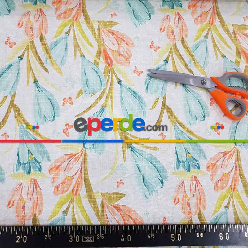 Mutfak Perdesi Kanat Fon Perde Çiçek Desenli- Beyaz