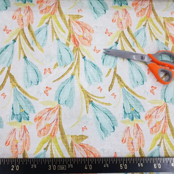 Salon Fon - Çiçek Desenli Fon Perde Evm1130 Kumaşı Kalındır Duck Bezi Değildir- Beyaz- Çok Renkli 3