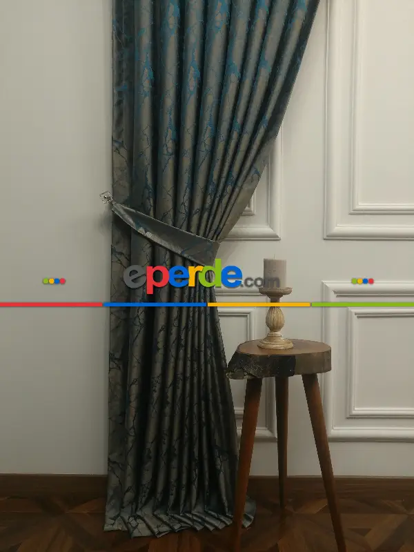 Granit Desen Jakar Fon Perde- Petrol Mavisi