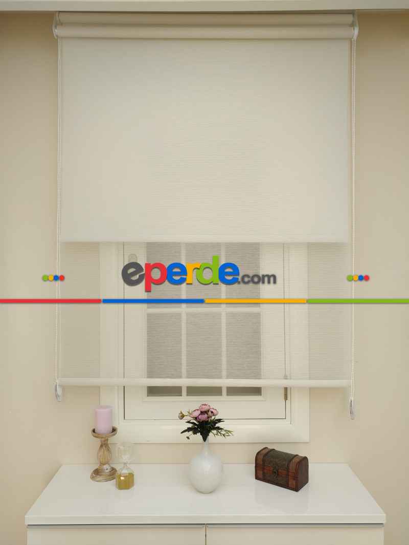 Mutfak - Bambu Tül Stor - Çiftli Sistem Tül Stor Perde (bamboo)- Krem