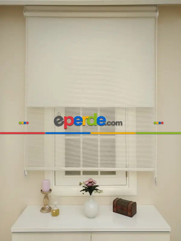 Bambu Tül Stor - Çiftli Sistem Tül Stor Perde (bamboo)- Krem