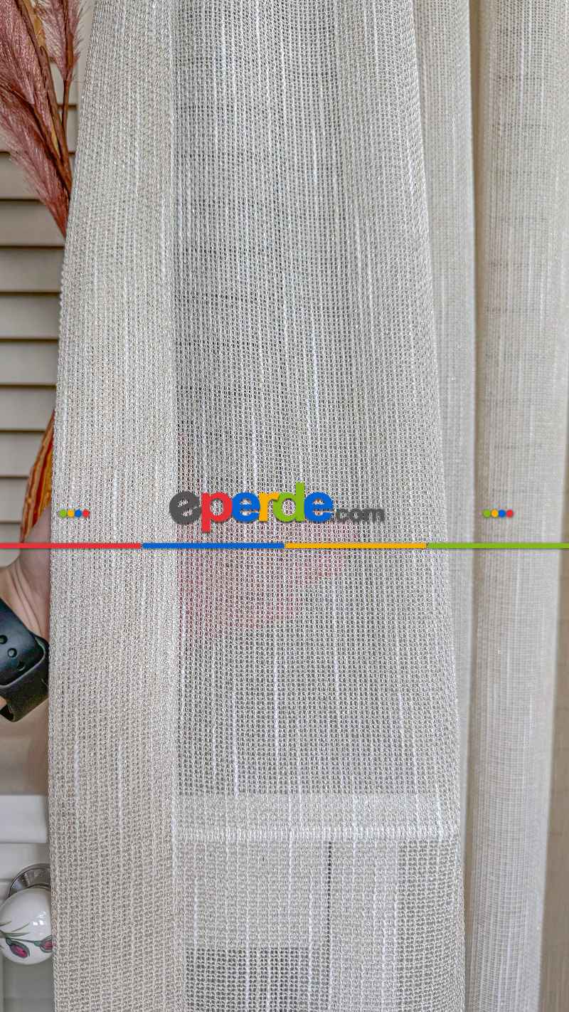 Altın Simli Krem Keten Tül Perde - Ağır Gramajlı Premium