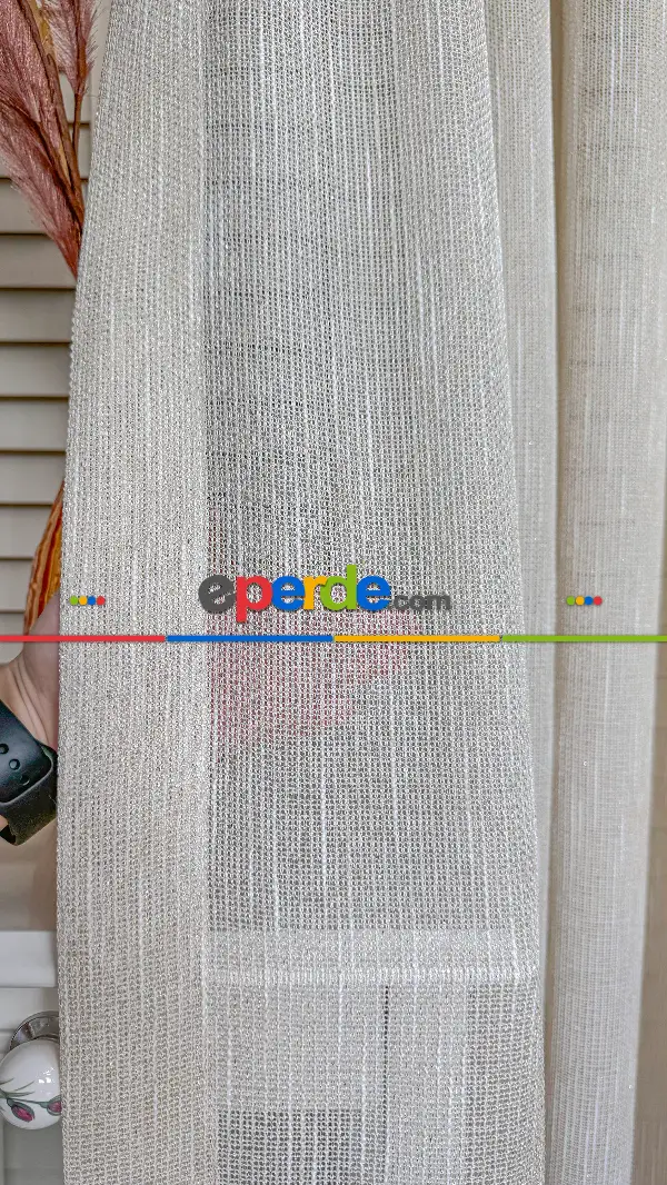 Mutfak Altın Simli Krem Keten Tül Perde - Ağır Gramajlı Premium