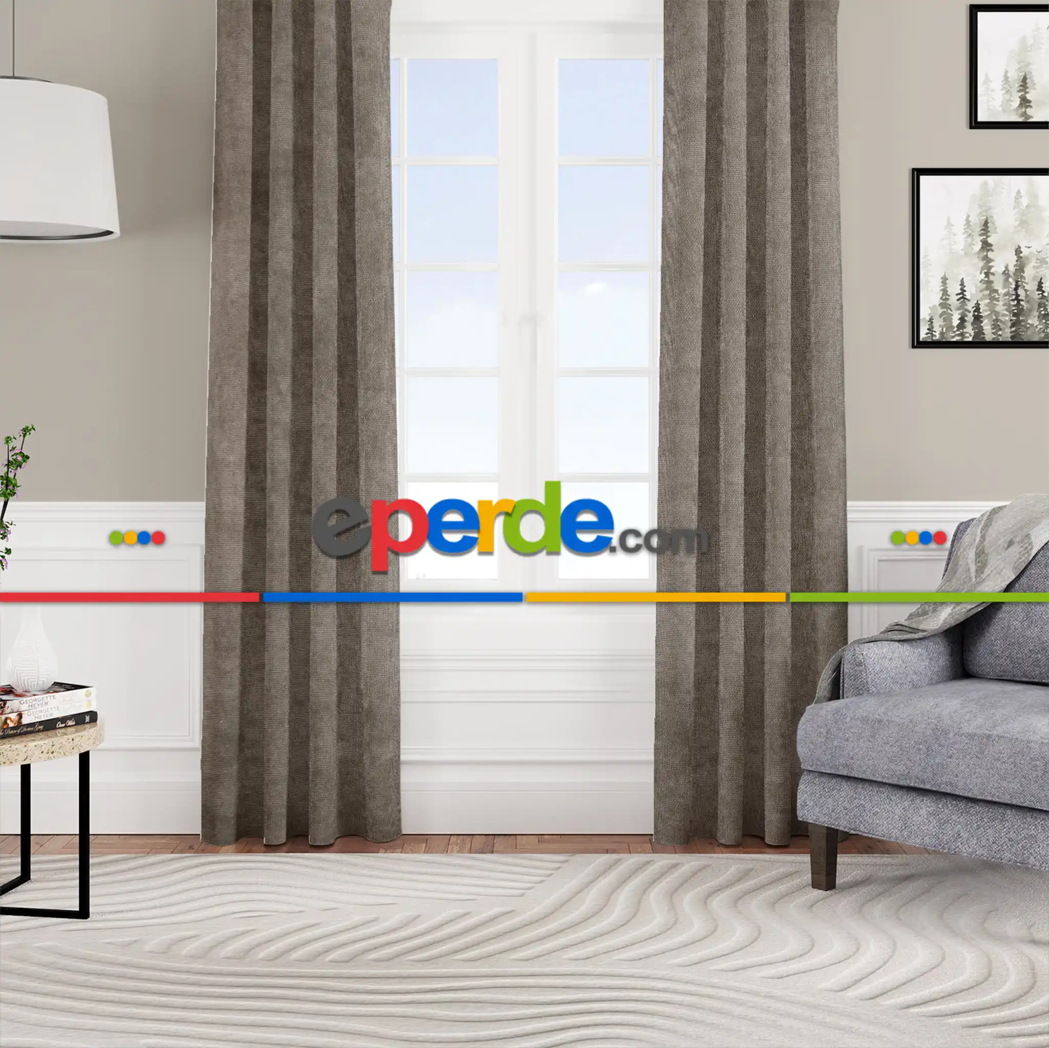 Salon - Kadife Dokulu Fon Perde Pilesiz Tek Kanat Açık Kahve