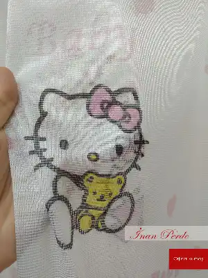 Kız Bebek Odası Tül Perde - Hello Kitty Baby Desenli Tül Perde- Pembe