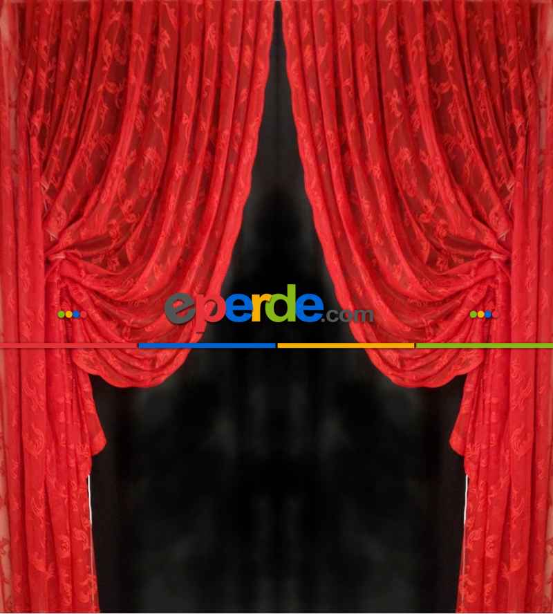 Tül Fon Kırmızı Fon Perde- Kırmızı