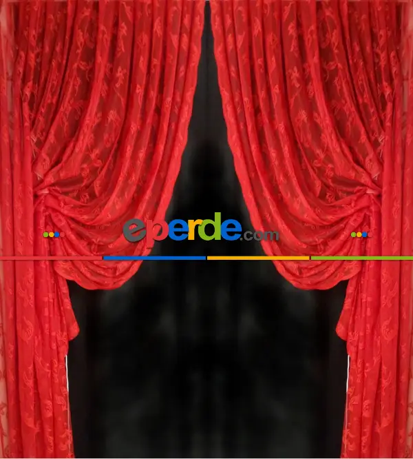 Tül Fon Kırmızı Fon Perde- Kırmızı