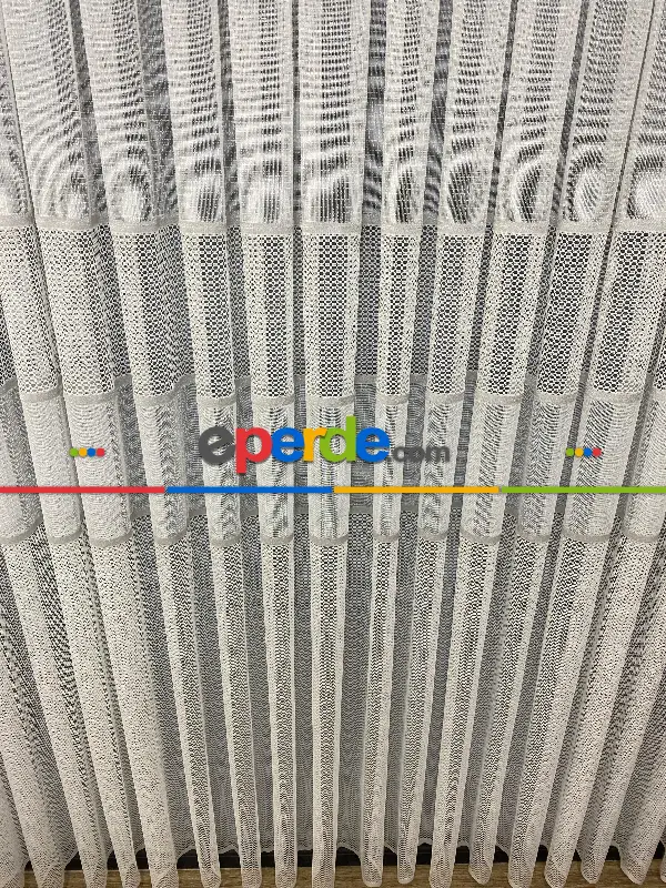 Salon - Milano Gri Gümüş Ara Bantlı Yeni Tasarım Tül Perde