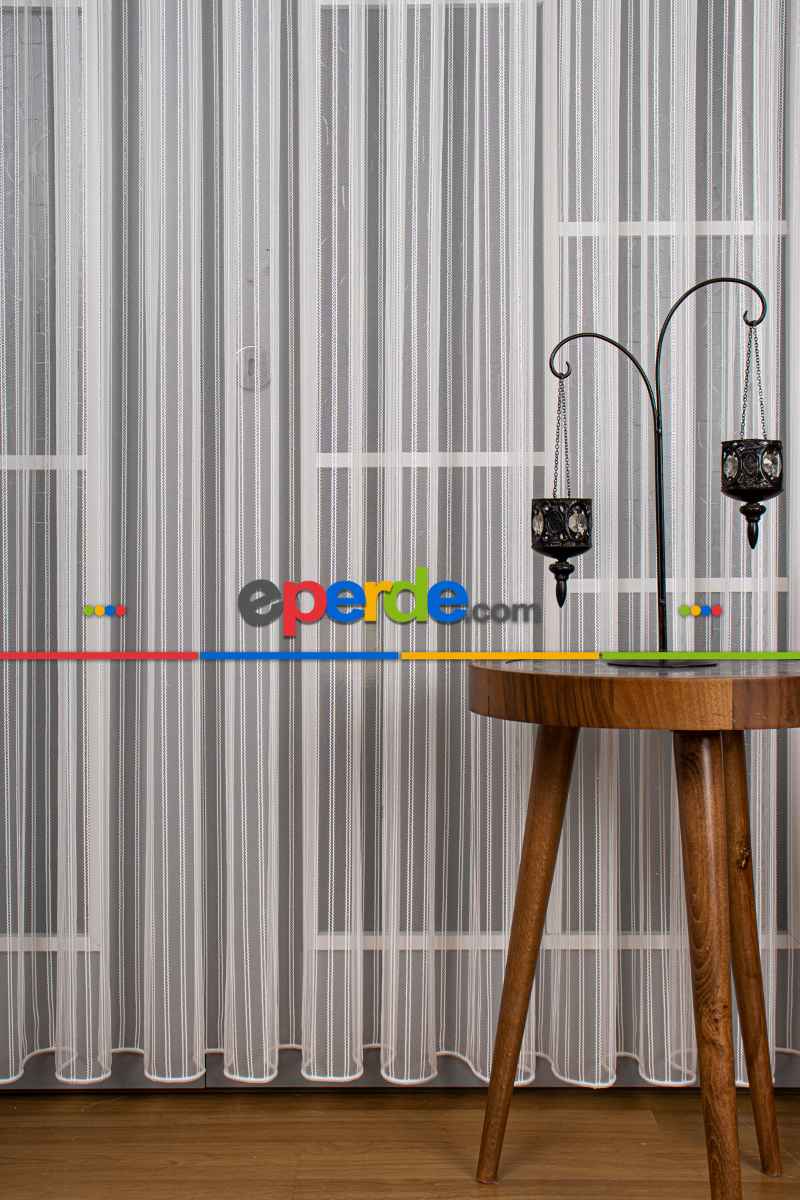 Yatak Odası - Çift Makarna Simli Armür Düz Tül Perde - Kurşunlu Tül