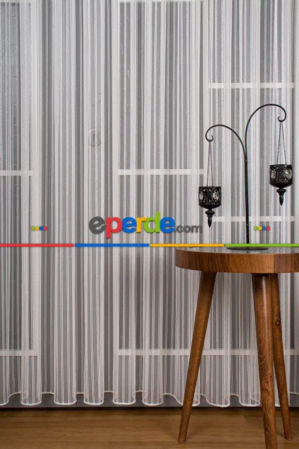 Mutfak Tül Çift Makarna Simli Armür Düz Tül Perde - Kurşunlu Tül