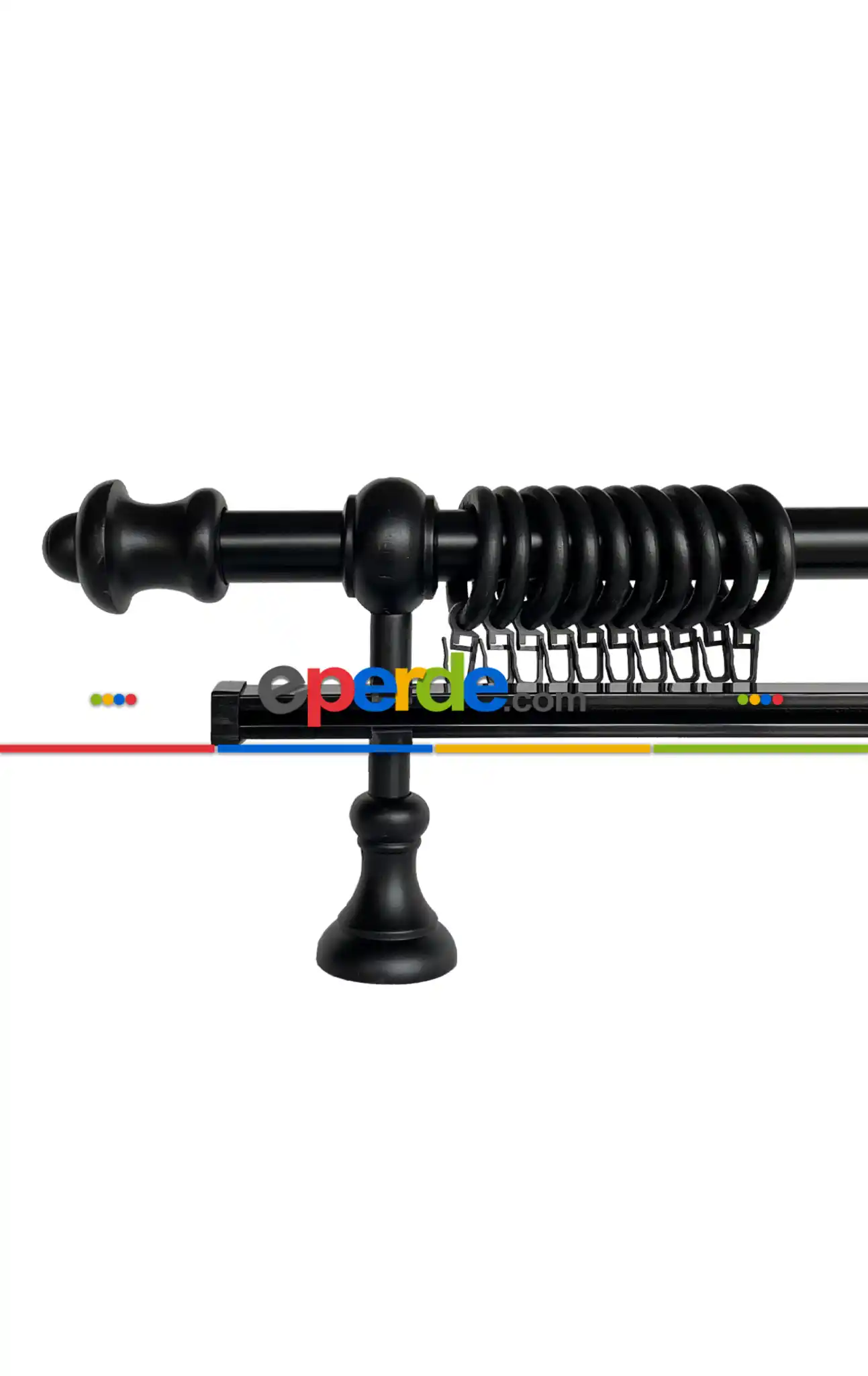 Siyah Renk Raylı Veya Raysız Ahşap Rustik Perde Askısı