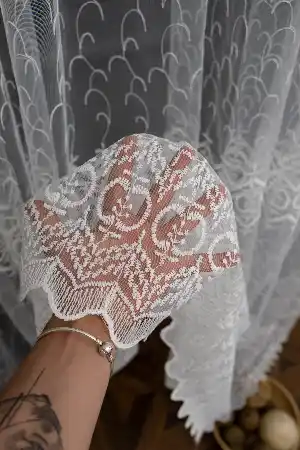 Salon Tül - Brode Yoğun İşlemeli Tül Perde Çok Dökümlü - Ütü İstemez - İtinalı Dikiş
