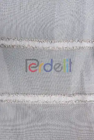 Enine Renkli Bantlı Püskül Detaylı Bambu Zemin Tül Perde