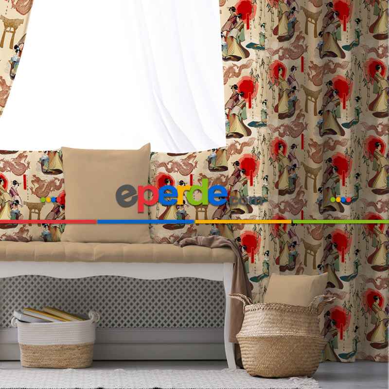 Etnik Japon Fon Perde Evim 556 Kumaşı Kalındır Duck Bezi Değildir