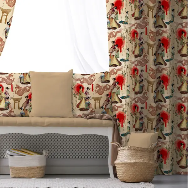 Etnik Japon Fon Perde Evim 556 Kumaşı Kalındır Duck Bezi Değildir