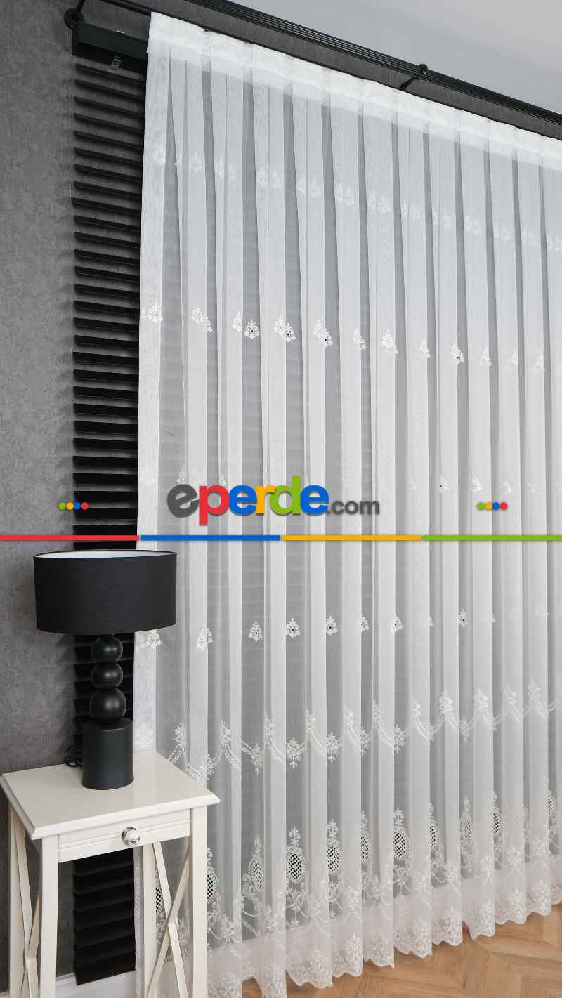 Exculusive Şık İşlemeli Etek Desenli Tül Perde Merit