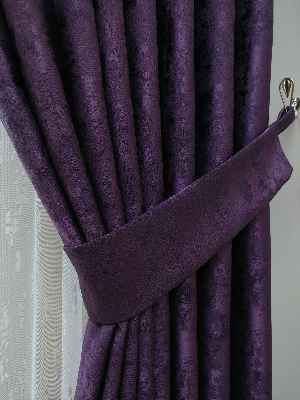 Patinedesenli Mor - Katyonik Jakar Fon Perde- Mor