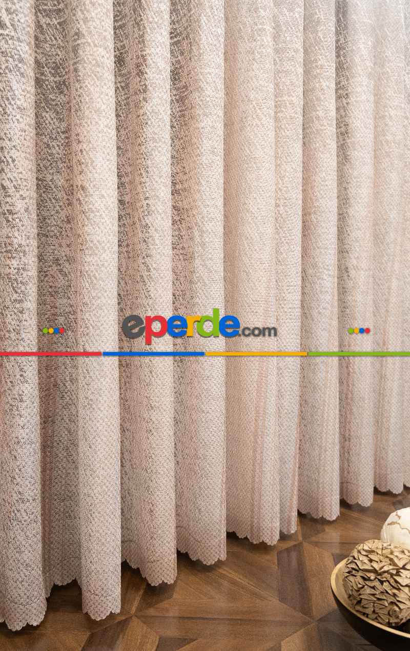 Mutfak Tül - Modern Bej Rengi Degrade Geçişli Tül - Örme Dantel Tül