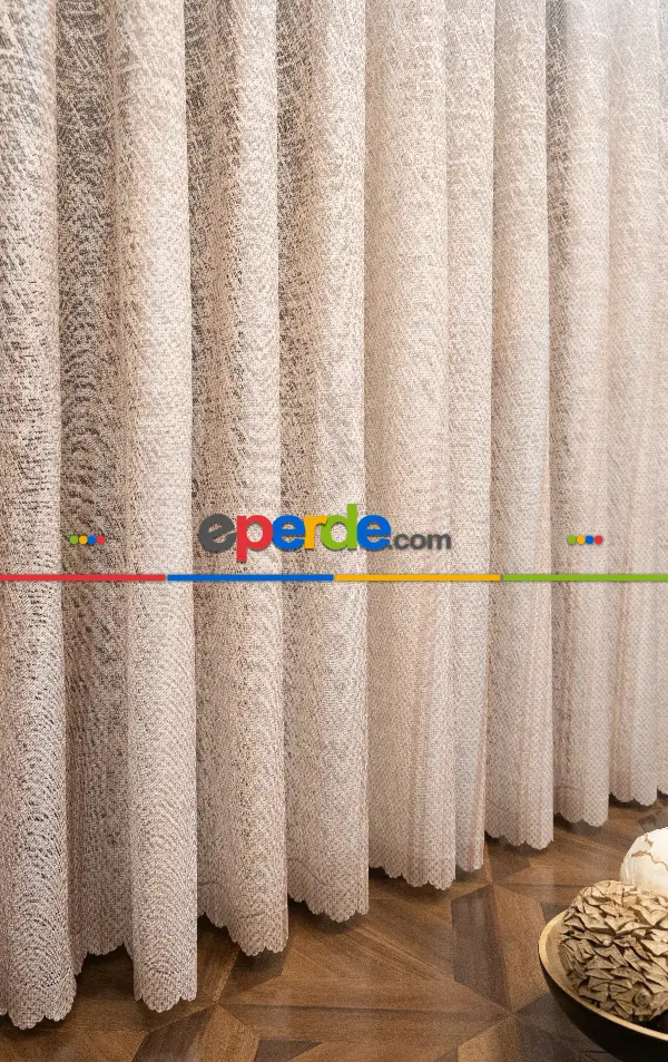 Modern Bej Rengi Degrade Geçişli Tül - Örme Dantel Tül